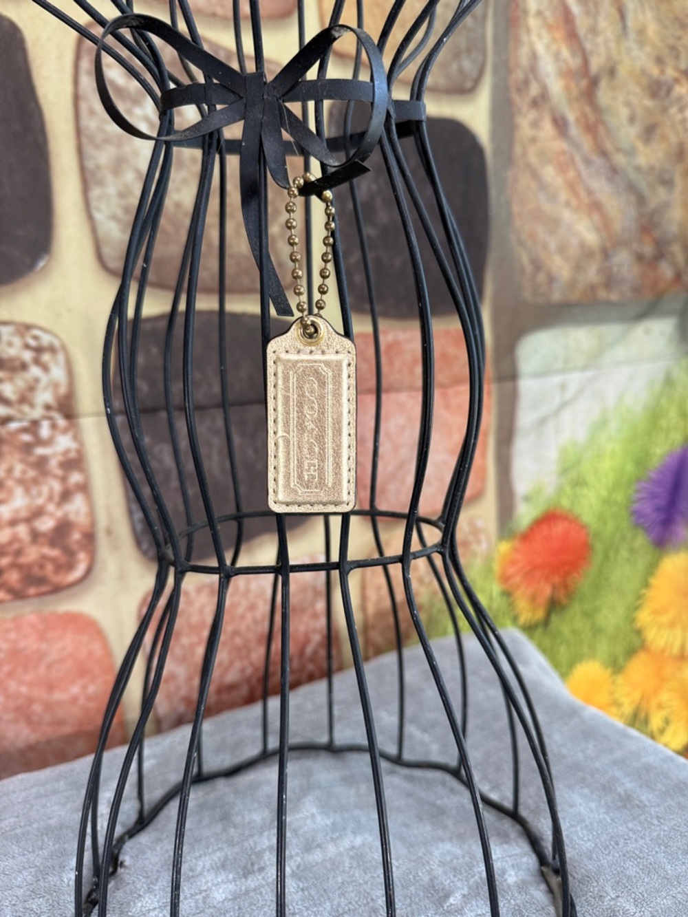 Coach Metallic Gold Leather Tag Charm with Ball Chain